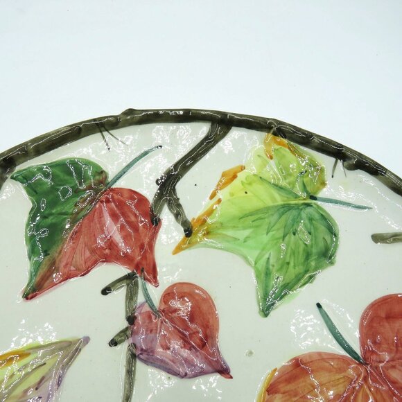 Leaf Plate Handpainted 11.5" Colorful Autumn Leaves Twig Border Made in Italy - Picture 6 of 9